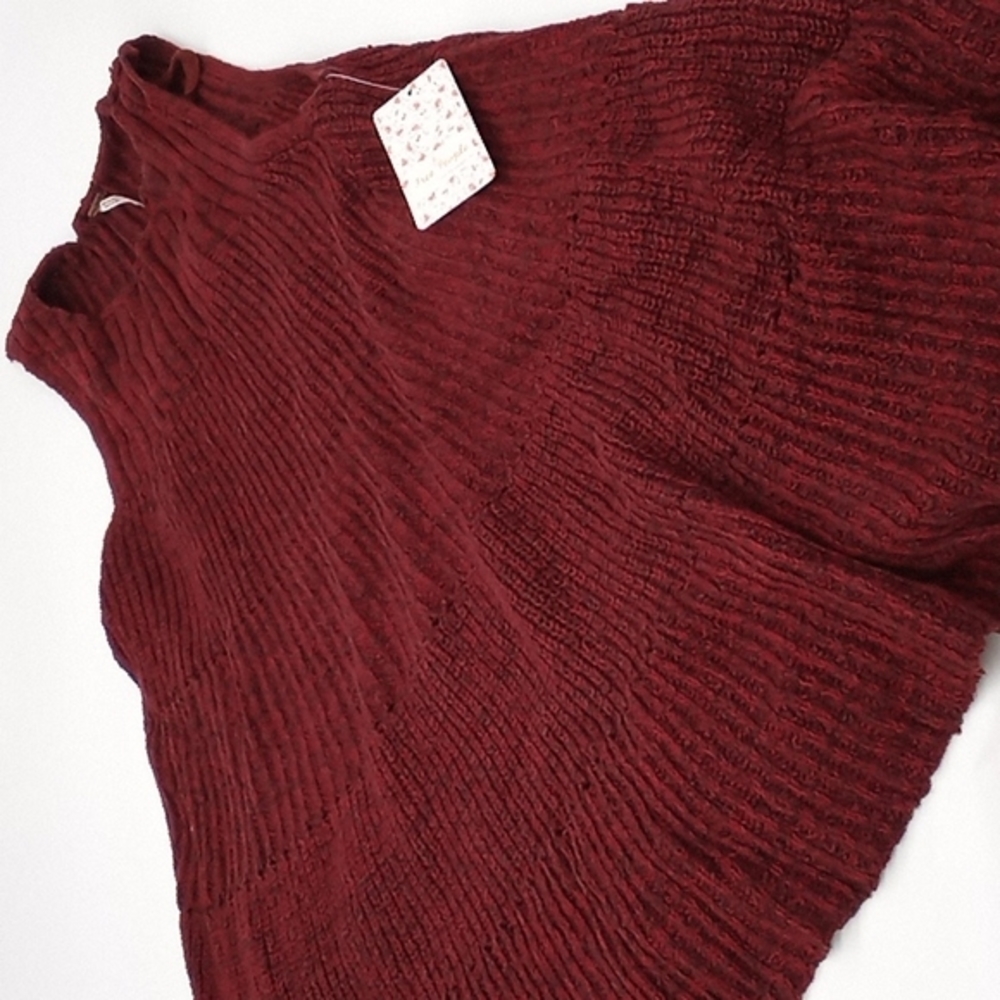 Free People Waterfall‎ Ruffle High Neck Sleeveless Mini Dress Wine XS